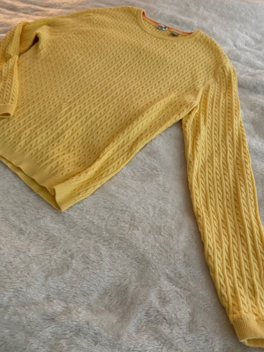 Izod Flex Yellow Knit Cable Crewneck Pullover Sweater Size XL - Picture 6 of 11
